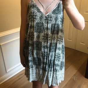 Green Floral Geometric Printed Mini Dress